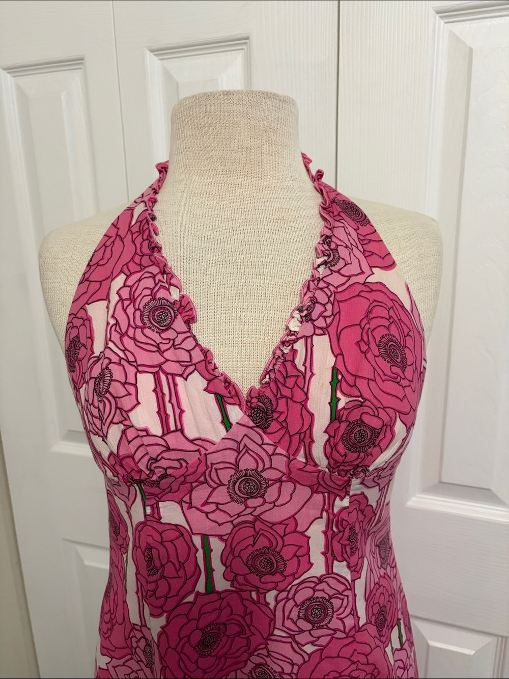 Pink Floral Print Tina Turk Halter Style Dress Size 8